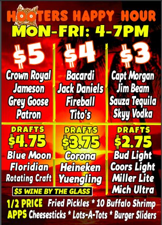 Hooters specials deals